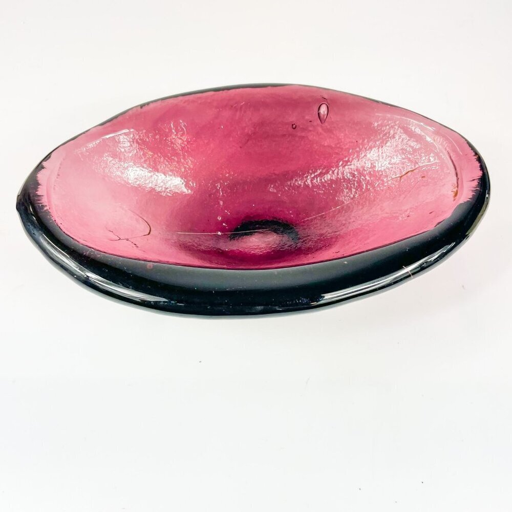 Vintage Blenko Amethyst Textured Art Glass Oval Bowl Cigar Ashtray - Picture 2 of 8